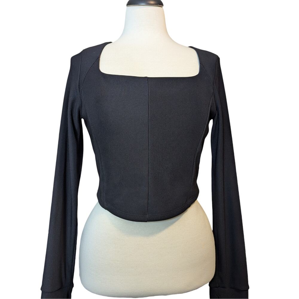 NWT Move Theology Large Black Long Sleeve Sculp Top Deluxe Rib Built In Bra
